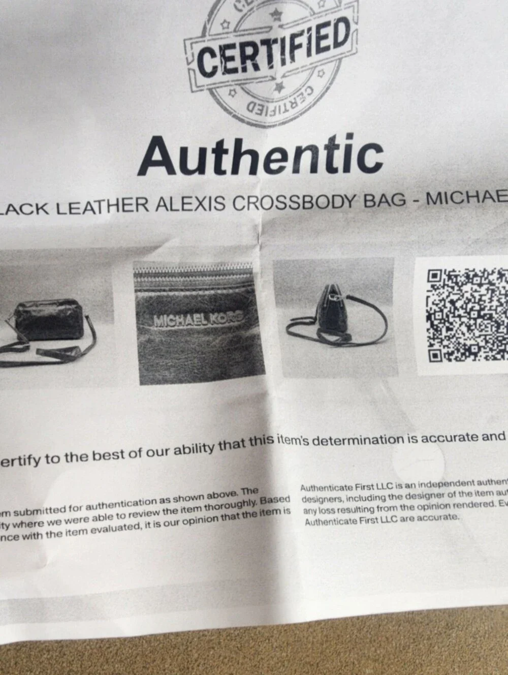 Michael Kors Black Alexis Crossbody Bag With COA